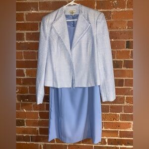 Vintage Amanda Smith Dresses Soft Blue Sheath Dress and Tweed Jacket Set -12p